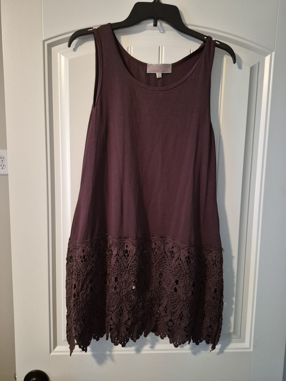Pretty Angel Brown Sleeveless Crochet-Hem Cami Tunic Tank Top Womens Size L/XL